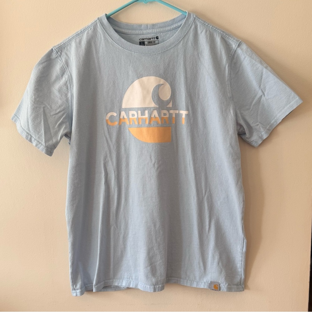 Carhartt women’s Sky Blue short sleeve shirt with Logo